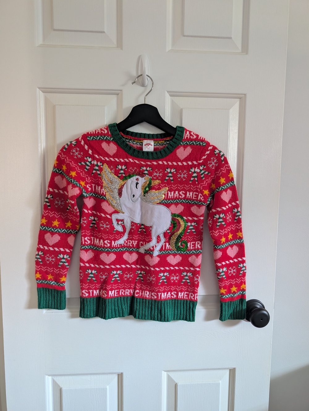 Holiday Time Girls Christmas Unicorn Knit Sweater Size Medium (7/8)